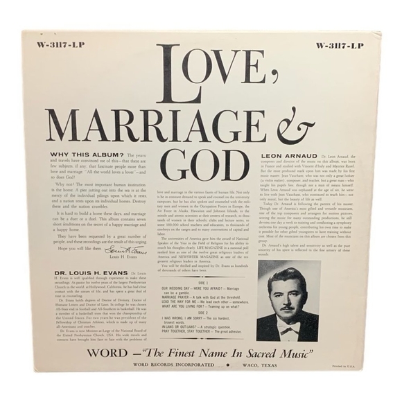 LP Dr. Louis H. Evans - Love Marriage And God Vinyl Record - Picture 2 of 2